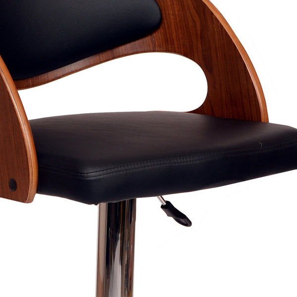 Homeroots Black And Silver Faux Leather And Chrome Low Back Adjustable Height Swivel Bar Chair Black  477272