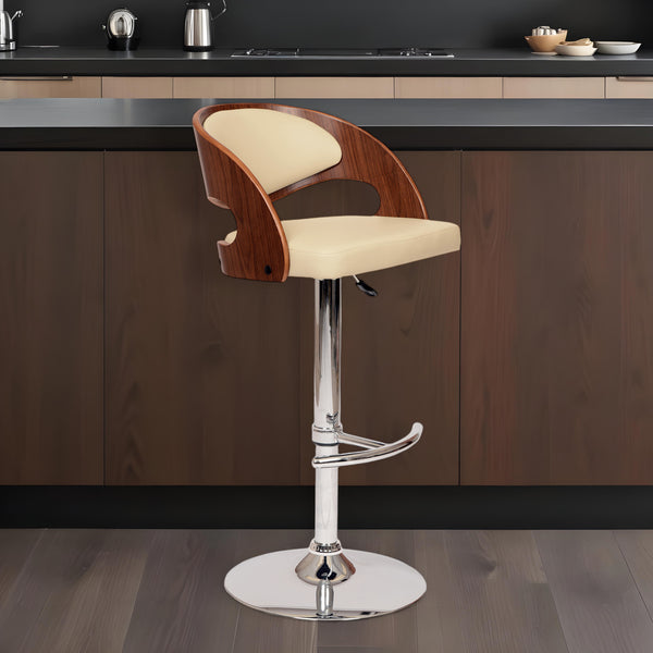 Homeroots Cream And Silver Faux Leather And Chrome Low Back Adjustable Height Swivel Bar Chair Cream  477273