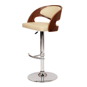 Homeroots Cream And Silver Faux Leather And Chrome Low Back Adjustable Height Swivel Bar Chair Cream  477273