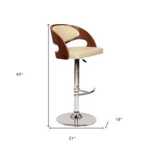 Homeroots Cream And Silver Faux Leather And Chrome Low Back Adjustable Height Swivel Bar Chair Cream  477273