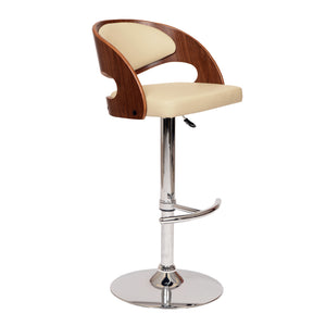 Homeroots Cream And Silver Faux Leather And Chrome Low Back Adjustable Height Swivel Bar Chair Cream  477273