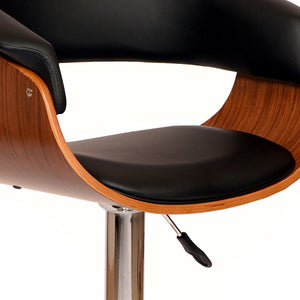 Homeroots 24" Black And Brown Faux Leather And Solid Wood Swivel Low Back Adjustable Height Bar Chair   477274