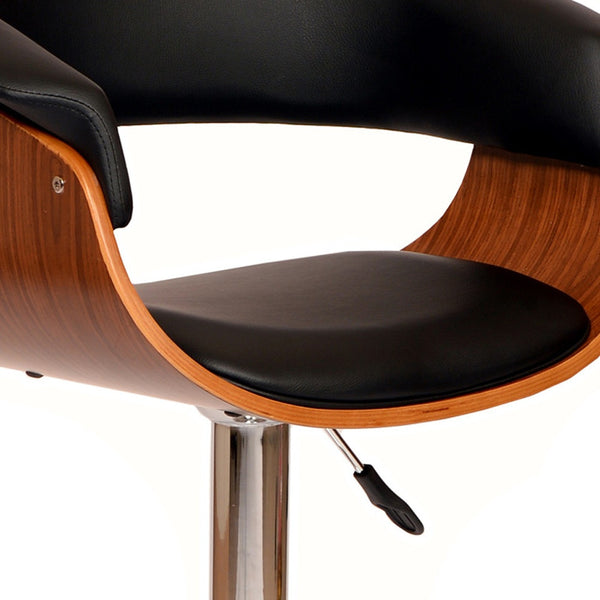 Homeroots 24" Black And Brown Faux Leather And Solid Wood Swivel Low Back Adjustable Height Bar Chair   477274