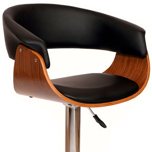 Homeroots 24" Black And Brown Faux Leather And Solid Wood Swivel Low Back Adjustable Height Bar Chair   477274