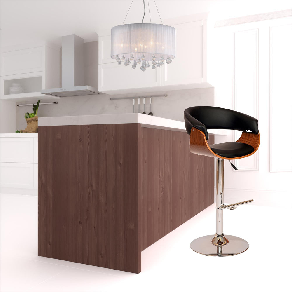 Homeroots 24" Black And Brown Faux Leather And Solid Wood Swivel Low Back Adjustable Height Bar Chair   477274