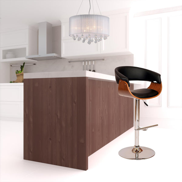 Homeroots 24" Black And Brown Faux Leather And Solid Wood Swivel Low Back Adjustable Height Bar Chair   477274