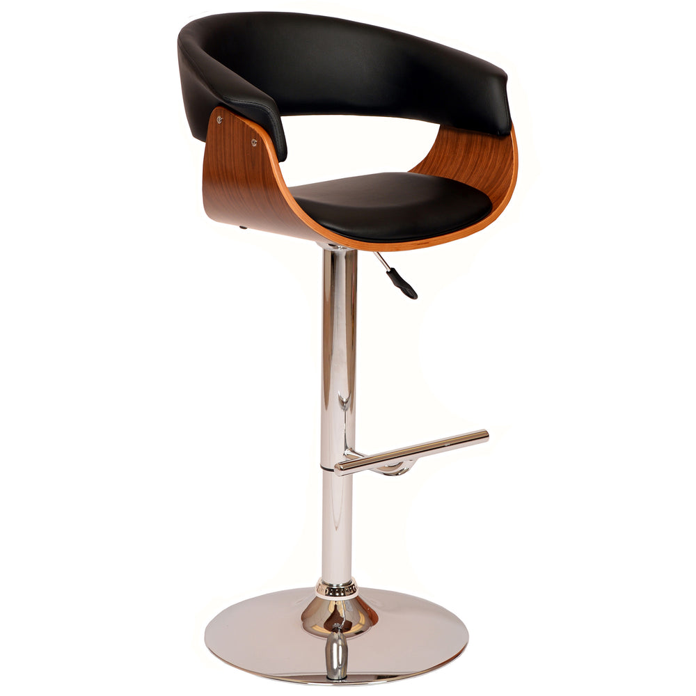 Homeroots 24" Black And Brown Faux Leather And Solid Wood Swivel Low Back Adjustable Height Bar Chair   477274