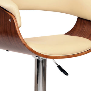 Homeroots 24" Cream And Silver Faux Leather And Solid Wood Swivel Low Back Adjustable Height Bar Chair   477275