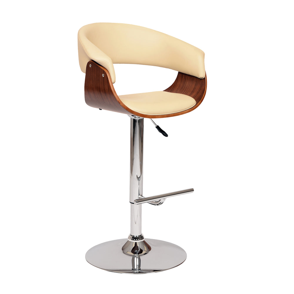 Homeroots 24" Cream And Silver Faux Leather And Solid Wood Swivel Low Back Adjustable Height Bar Chair   477275