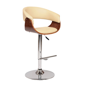 Homeroots 24" Cream And Silver Faux Leather And Solid Wood Swivel Low Back Adjustable Height Bar Chair   477275