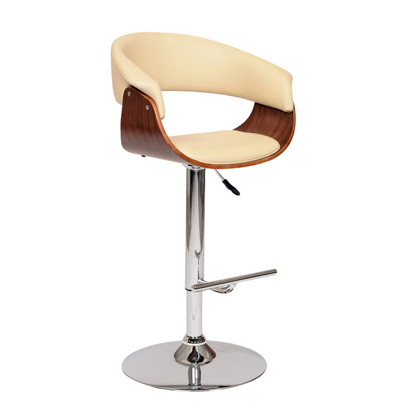 Homeroots 24" Cream And Silver Faux Leather And Solid Wood Swivel Low Back Adjustable Height Bar Chair   477275