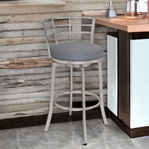 Homeroots 30" Gray And Silver Faux Leather Swivel Low Back Bar Height Bar Chair   477276
