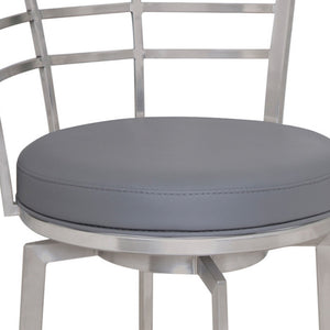 Homeroots 30" Gray And Silver Faux Leather Swivel Low Back Bar Height Bar Chair   477276