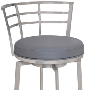Homeroots 30" Gray And Silver Faux Leather Swivel Low Back Bar Height Bar Chair   477276