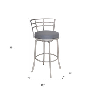 Homeroots 30" Gray And Silver Faux Leather Swivel Low Back Bar Height Bar Chair   477276