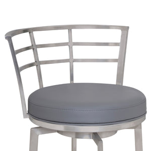 Homeroots 30" Gray And Silver Faux Leather Swivel Low Back Bar Height Bar Chair   477276