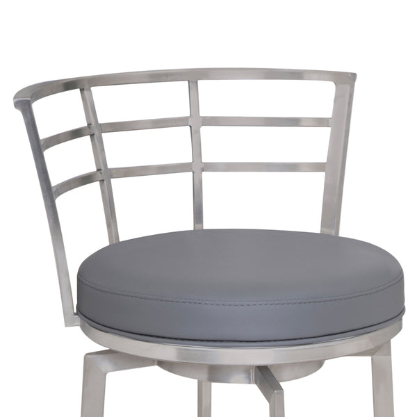 Homeroots 30" Gray And Silver Faux Leather Swivel Low Back Bar Height Bar Chair   477276