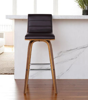 HomeRoots 30" Brown Swivel Bar Stool - Solid Wood, Low Back Design, Stylish Faux Leather, Comfortable Seating 477277