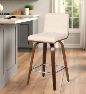 Homeroots 26" Cream And Brown Fabric And Iron Low Back Counter Height Swivel Bar Chair   477278