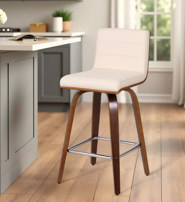 Homeroots 26" Cream And Brown Fabric And Iron Low Back Counter Height Swivel Bar Chair   477278