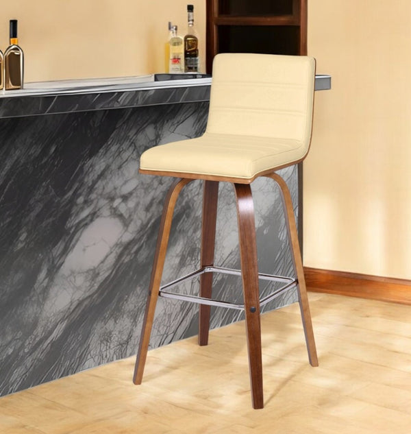 HomeRoots 30" Cream and Brown Swivel Bar Chair - Stylish Fabric Upholstery with Iron Frame for Comfort & Support 477279