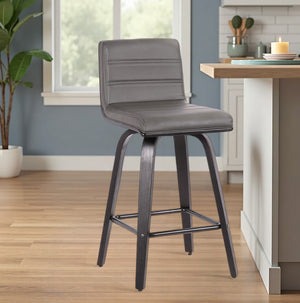 Homeroots 26" Gray And Black Fabric And Iron Low Back Counter Height Swivel Bar Chair   477280