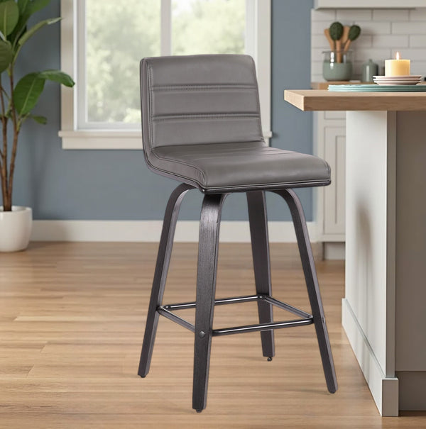 Homeroots 26" Gray And Black Fabric And Iron Low Back Counter Height Swivel Bar Chair   477280