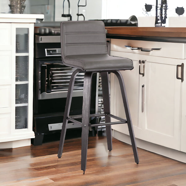 Homeroots 30" Gray And Black Iron Swivel Low Back Bar Height Bar Chair   477281