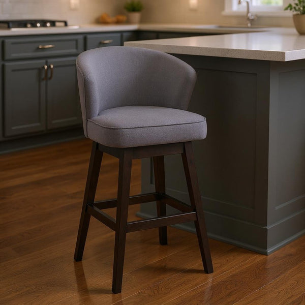 HomeRoots 27" Gray And Espresso Swivel Low Back Bar Chair - Retro-Modern Comfort for Stylish Dining Spaces 477283
