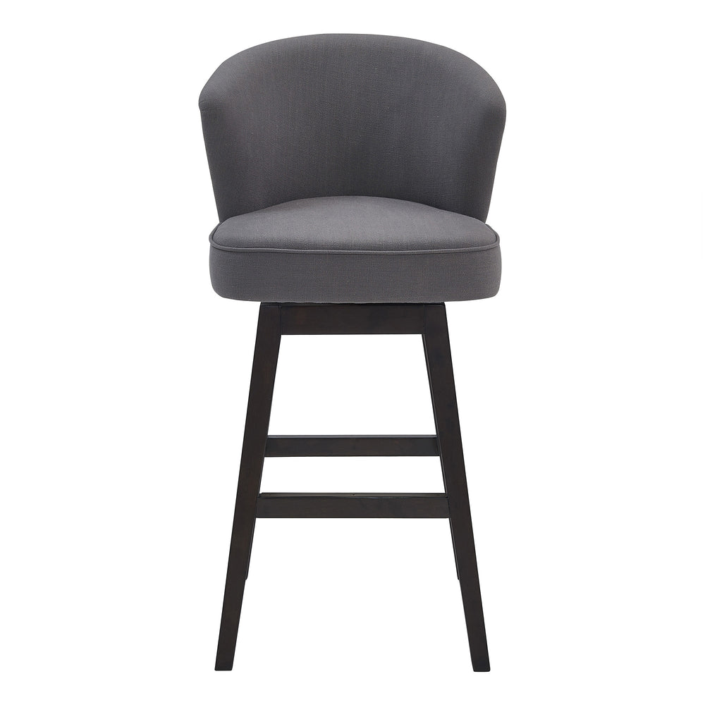Homeroots 31" Gray And Espresso Solid Wood Swivel Low Back Bar Height Bar Chair   477284