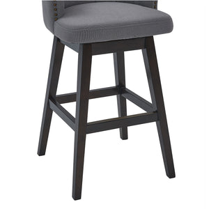 Homeroots 31" Gray And Espresso Solid Wood Swivel Low Back Bar Height Bar Chair   477284