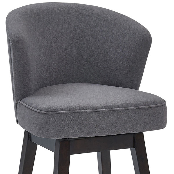 Homeroots 31" Gray And Espresso Solid Wood Swivel Low Back Bar Height Bar Chair   477284