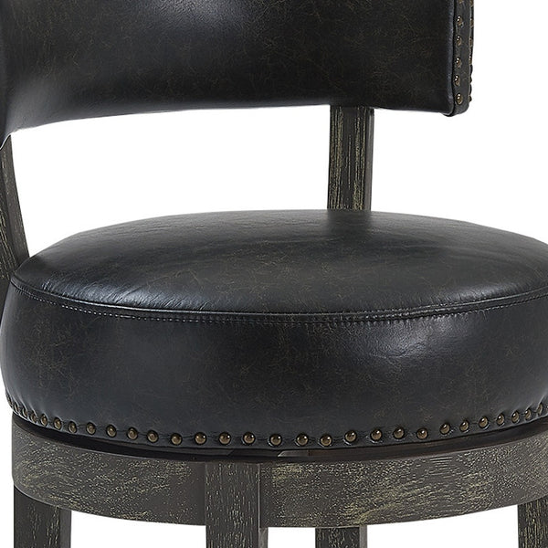 Homeroots 26" Black And Dark Gray Faux Leather And Wood Swivel Low Back Counter Height Bar Chair   477289