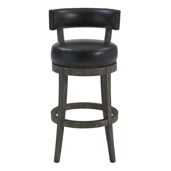 Homeroots 26" Black And Dark Gray Faux Leather And Wood Swivel Low Back Counter Height Bar Chair   477289