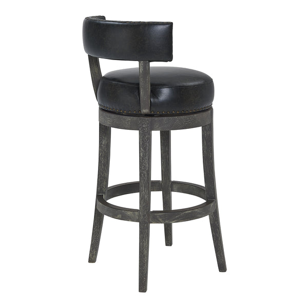 Homeroots 26" Black And Dark Gray Faux Leather And Wood Swivel Low Back Counter Height Bar Chair   477289
