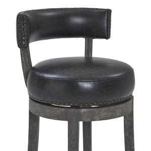 Homeroots 26" Black And Dark Gray Faux Leather And Wood Swivel Low Back Counter Height Bar Chair   477289