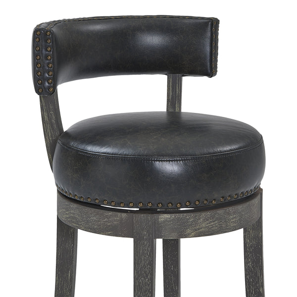 Homeroots 26" Black And Dark Gray Faux Leather And Wood Swivel Low Back Counter Height Bar Chair   477289