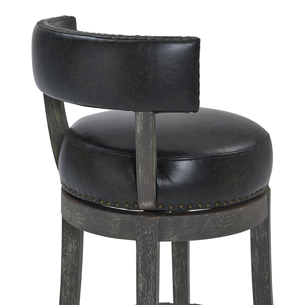 Homeroots 26" Black And Dark Gray Faux Leather And Wood Swivel Low Back Counter Height Bar Chair   477289