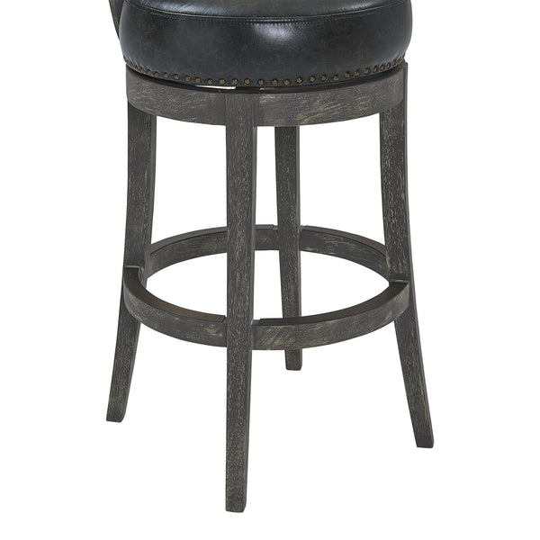 Homeroots 26" Black And Dark Gray Faux Leather And Wood Swivel Low Back Counter Height Bar Chair   477289