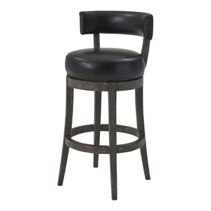 Homeroots 31" Onyx And Gray Solid Wood Swivel Low Back Bar Height Bar Chair   477290