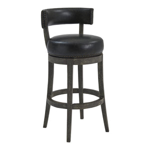 Homeroots 31" Onyx And Gray Solid Wood Swivel Low Back Bar Height Bar Chair   477290