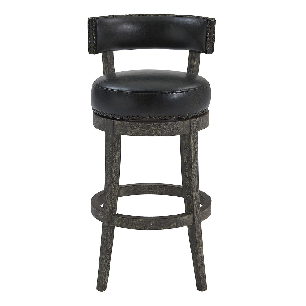 Homeroots 31" Onyx And Gray Solid Wood Swivel Low Back Bar Height Bar Chair   477290