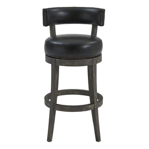 Homeroots 31" Onyx And Gray Solid Wood Swivel Low Back Bar Height Bar Chair   477290