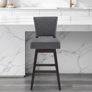 Homeroots 27" Gray And Espresso Solid Wood Swivel Counter Height Bar Chair   477295