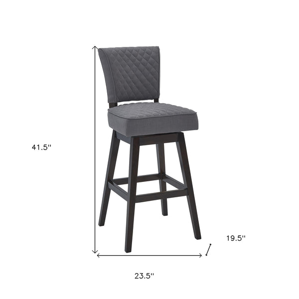 Homeroots 27" Gray And Espresso Solid Wood Swivel Counter Height Bar Chair   477295