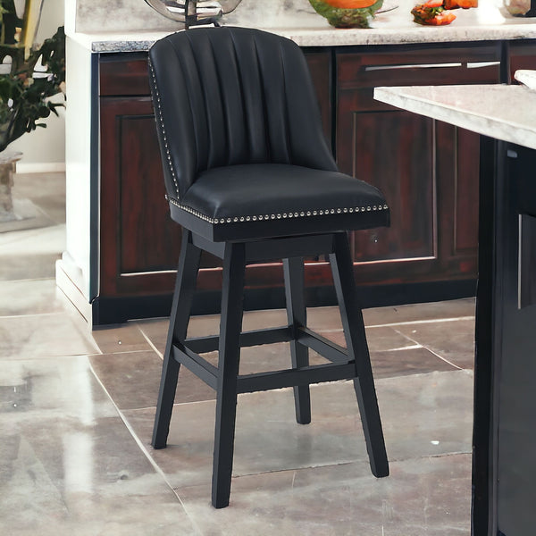 Homeroots 27" Black Solid Wood Counter Height Swivel Bar Chair   477297