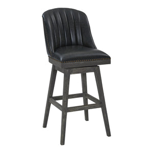 Homeroots 27" Onyx And Gray Faux Leather And Solid Wood Swivel Counter Height Bar Chair   477298