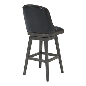 Homeroots 27" Onyx And Gray Faux Leather And Solid Wood Swivel Counter Height Bar Chair   477298