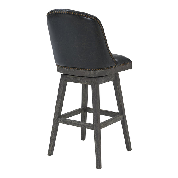 Homeroots 27" Onyx And Gray Faux Leather And Solid Wood Swivel Counter Height Bar Chair   477298