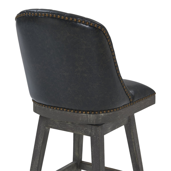 Homeroots 27" Onyx And Gray Faux Leather And Solid Wood Swivel Counter Height Bar Chair   477298
